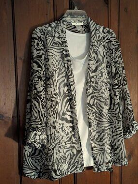 Cooling Cathy Daniel Blouse over Tank top set - blk & wht -Rolled-sleeved -Sz 3X